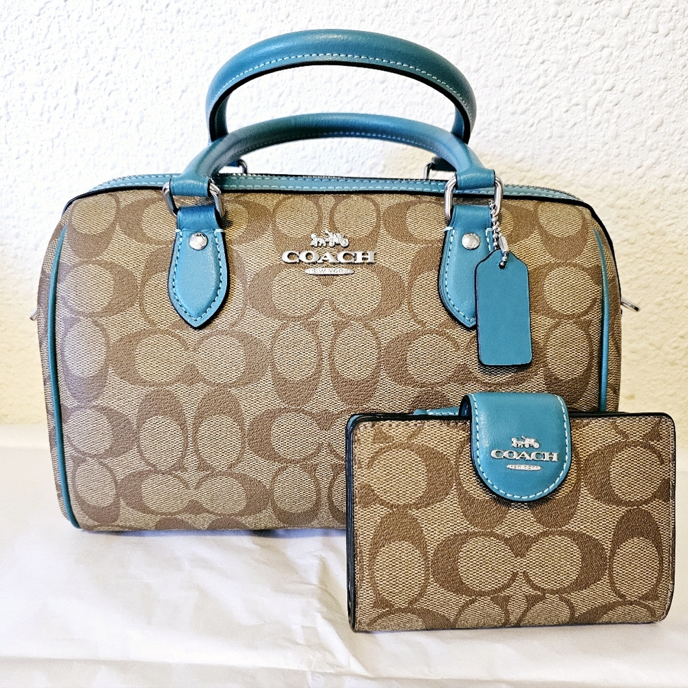 Rowan Satchel In Signature Canvas/Teal with matching wallet